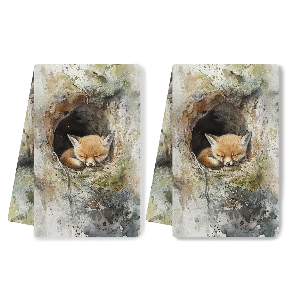 Dos piezas de toallas de cocina ultra suaves y absorbentes 16x24 pulgadas con diseño de zorro bebé
