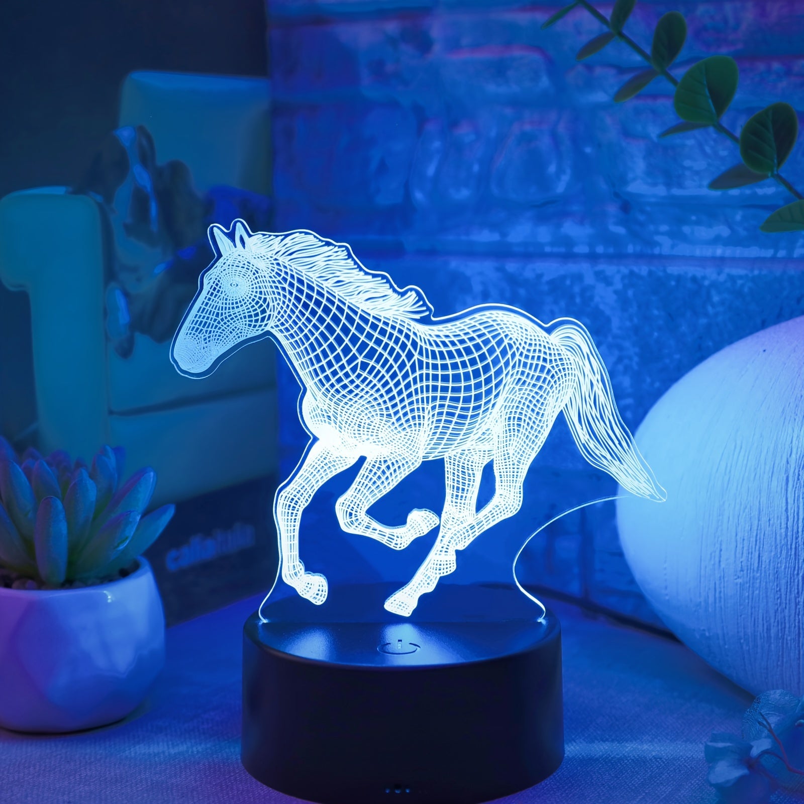 Lámpara de noche LED 3D con diseño de caballo galopando, control táctil, gradiente de 7 colores, alimentada por USB para decoración de dormitorio y sala de estar