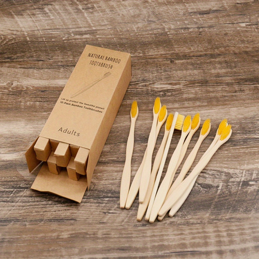 10 Packs Bamboo Toothbrushes for Adults Soft Nylon Bristles Full-Size Head