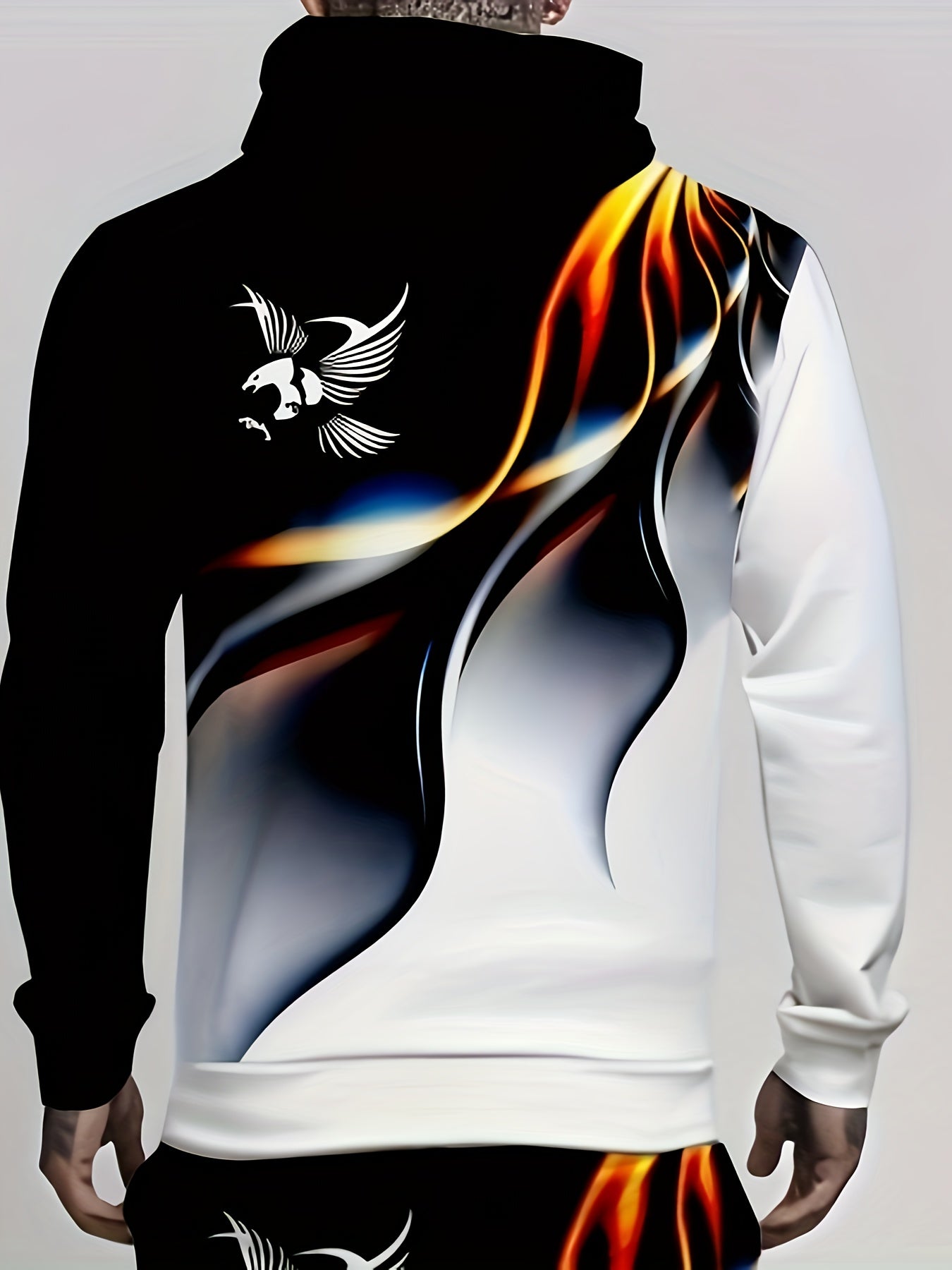 Мужской спортивный костюм большого размера с капюшоном и художественным линийным текстурным принтом