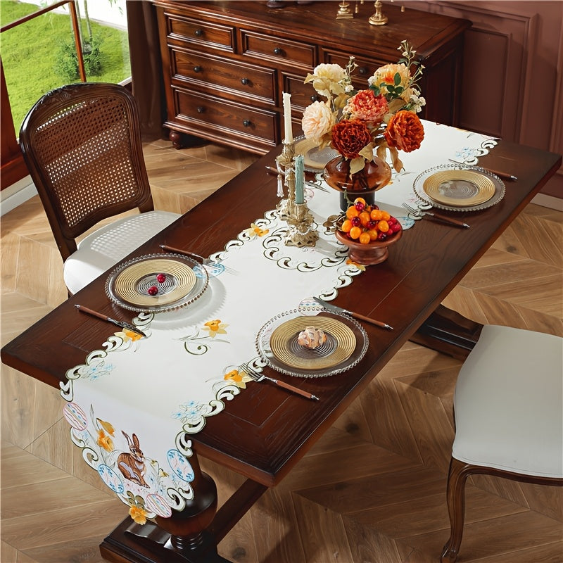 Correa de mesa de Conejo y Huevo de Pascua de poliéster con flores, decoración de primavera para el hogar