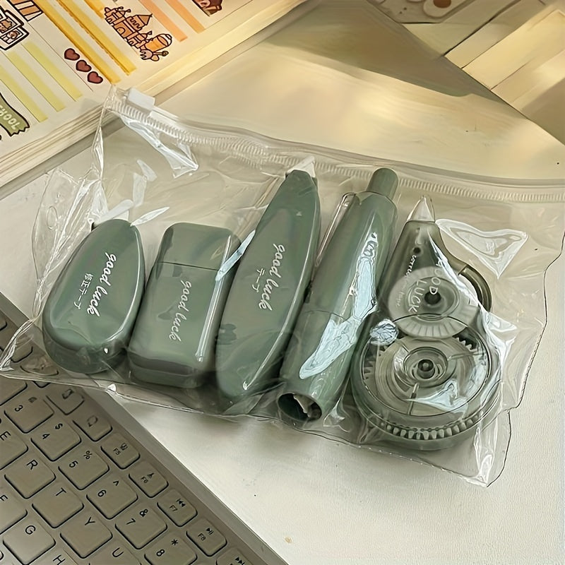 Juego de 5 cintas correctoras de degradado verde lima de gran capacidad, dispensador duradero de PP para escuela y oficina