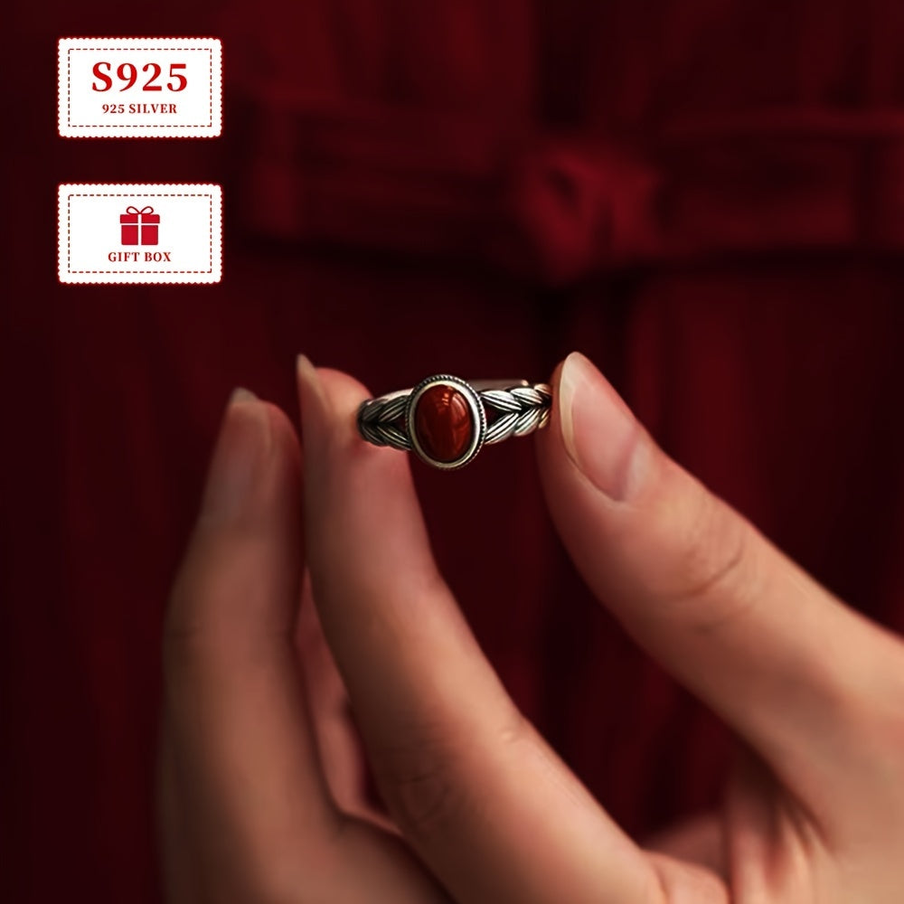 Anillo ajustable de plata de ley con diseño de gavilla de trigo para mujeres