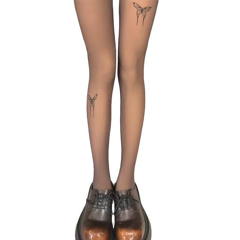 Ayollar uchun termal fleece astarli taytlar, kapalak naqshi, kamon tafsiloti, 80% polyester va 20% spandeksdan tayyorlangan, qo'l bilan yuvish mumkin, qora paypoqlar.