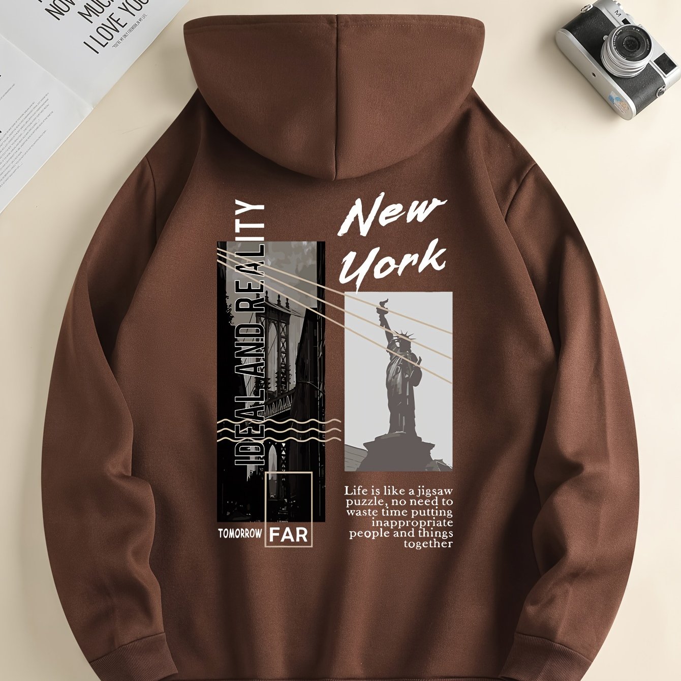 Men's Hoodie with NYC Print Polyester Casual Fall Winter Pullover
