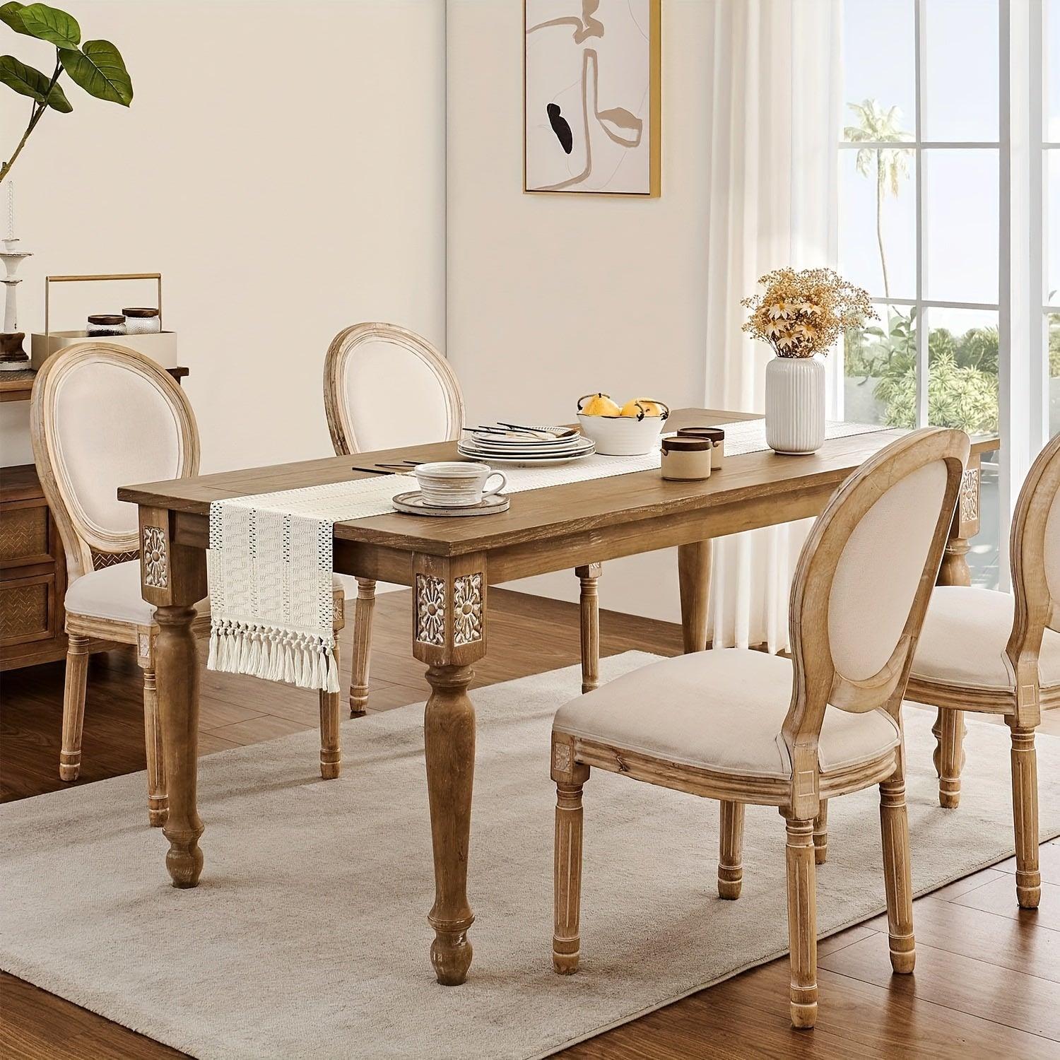 Bohemian Macrame Crochet Table Runner with Tassels for Rustic Farmhouse Decor