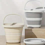 Foldable Plastic Bucket with Handle for Car Wash Camping Fishing and Home Use Creamy White and Grey