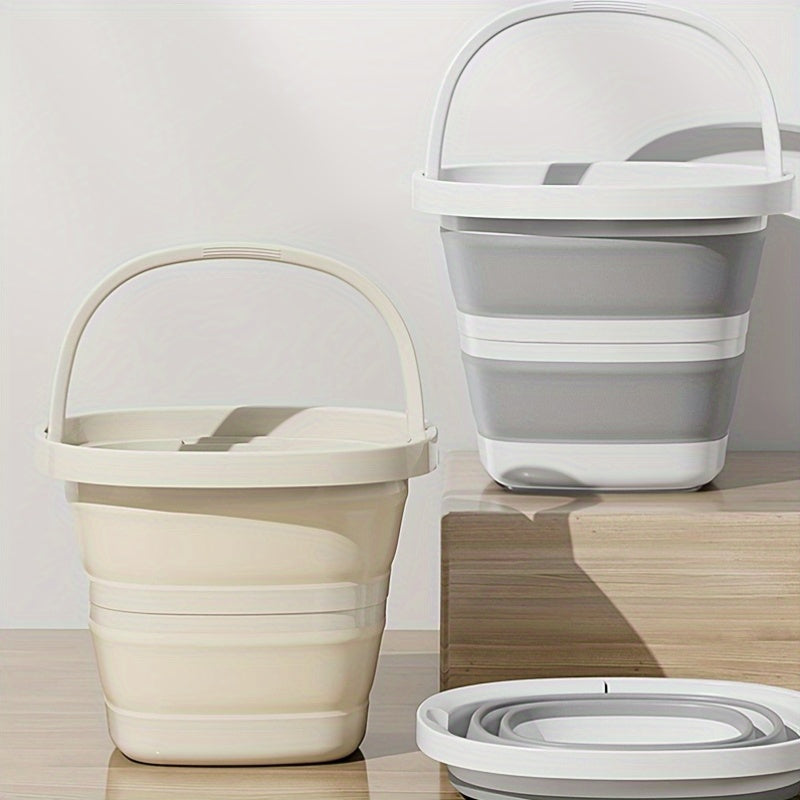Foldable Plastic Bucket with Handle for Car Wash Camping Fishing and Home Use Creamy White and Grey
