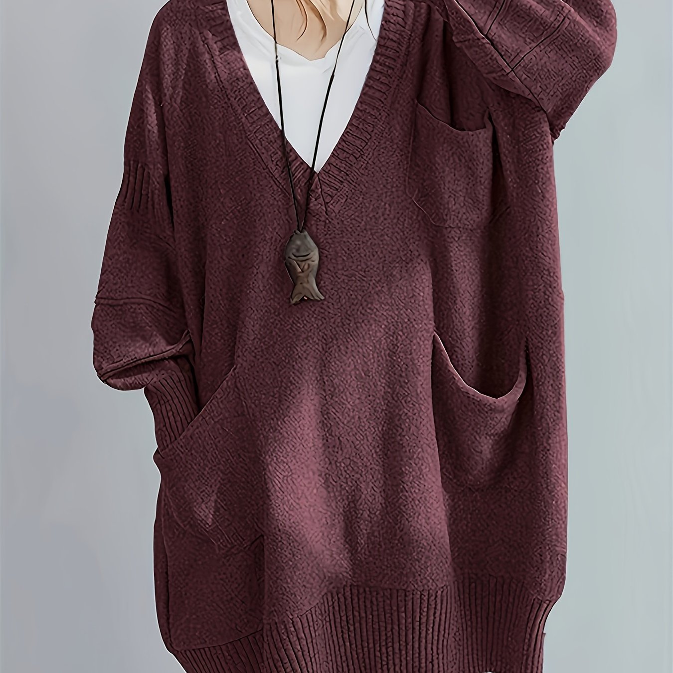 Women's V-Neck Pullover Sweater Viscose Knit Fall Winter Solid Color