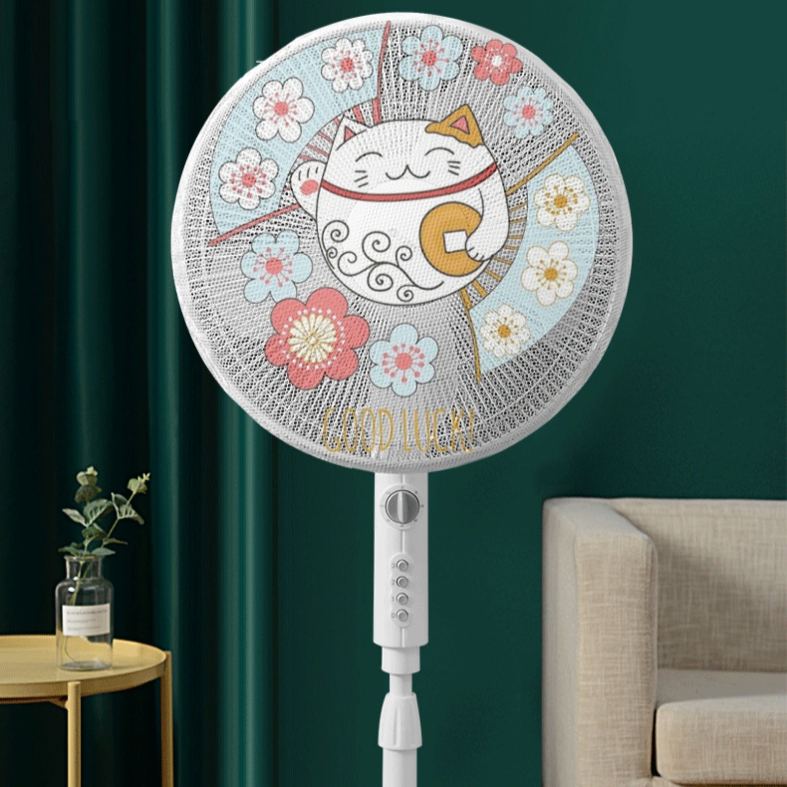 2pcs White Floral and Zoo Animal Fan Dust Covers with Hand Pinch Guard