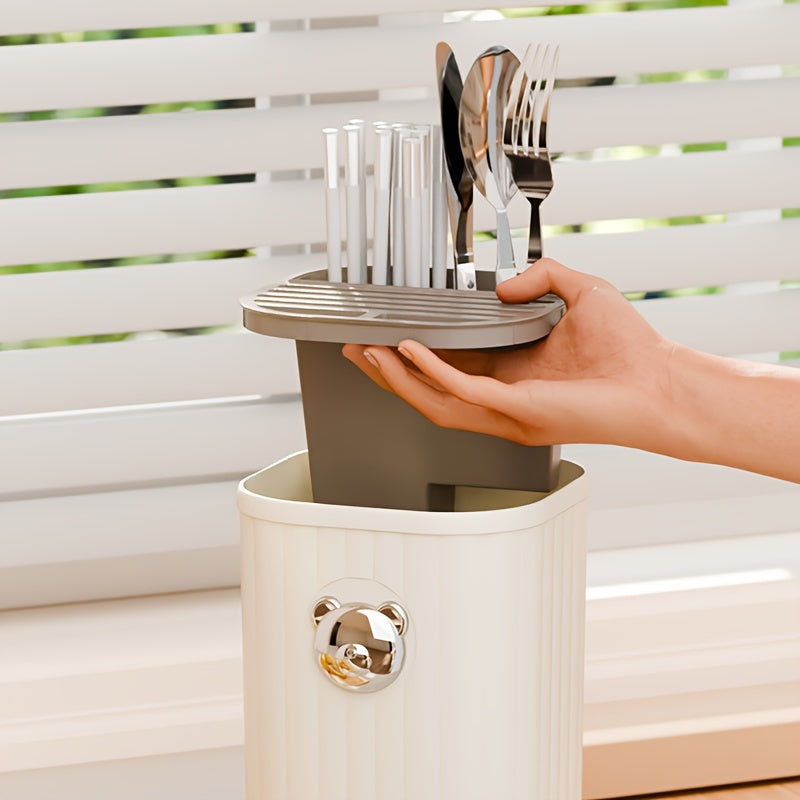 Kitchen Knife Holder and Storage Rack with Drainable Bottom and Chopstick Tube for Harvest Thanksgiving Christmas Decor