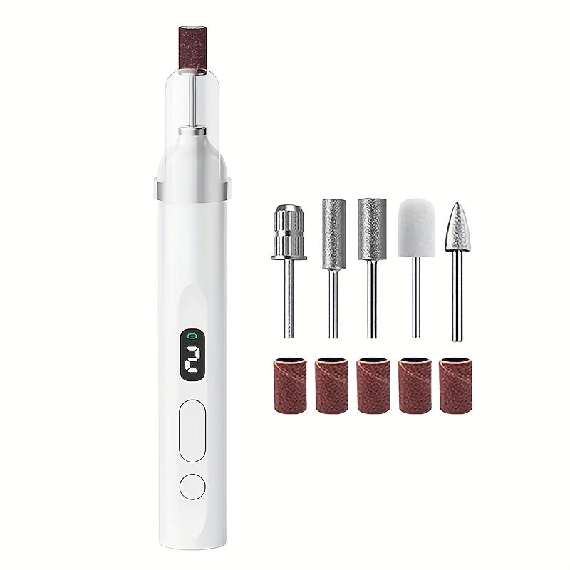 Electric Nail Drill Set with 6 Grinding Heads Portable Sander for Acrylic Gel Nails LCD Display USB Charging
