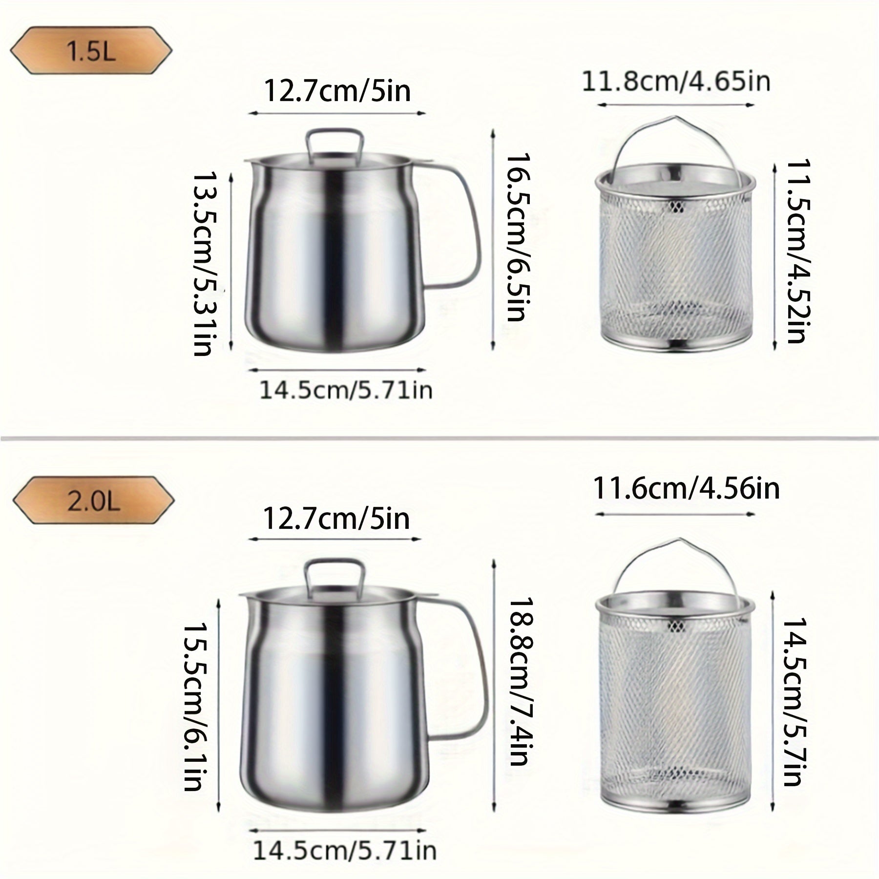 Katta Hajmli Yog' Filtrli Qozon To'plami, Chang Qopqog'i va Nozik Tarmoq Filtri bilan - 3 Dona 304 Noxud Po'latdan - Oshxona Yog' Saqlagichi, Yog' Filtrlash, Saqlash va Qayta Foydalanish uchun Oqim Tarmog'i - Elektr energiyasi talab qilinmaydi