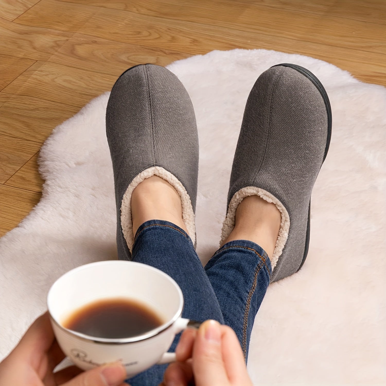 Ayollar uchun fleece bilan qoplangan ichki shlyapki, sirpanishga qarshi rezina taglik, ko‘k