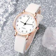 Women's Quartz Watch Set with Faux Leather Straps and Heart Bracelets Black and White