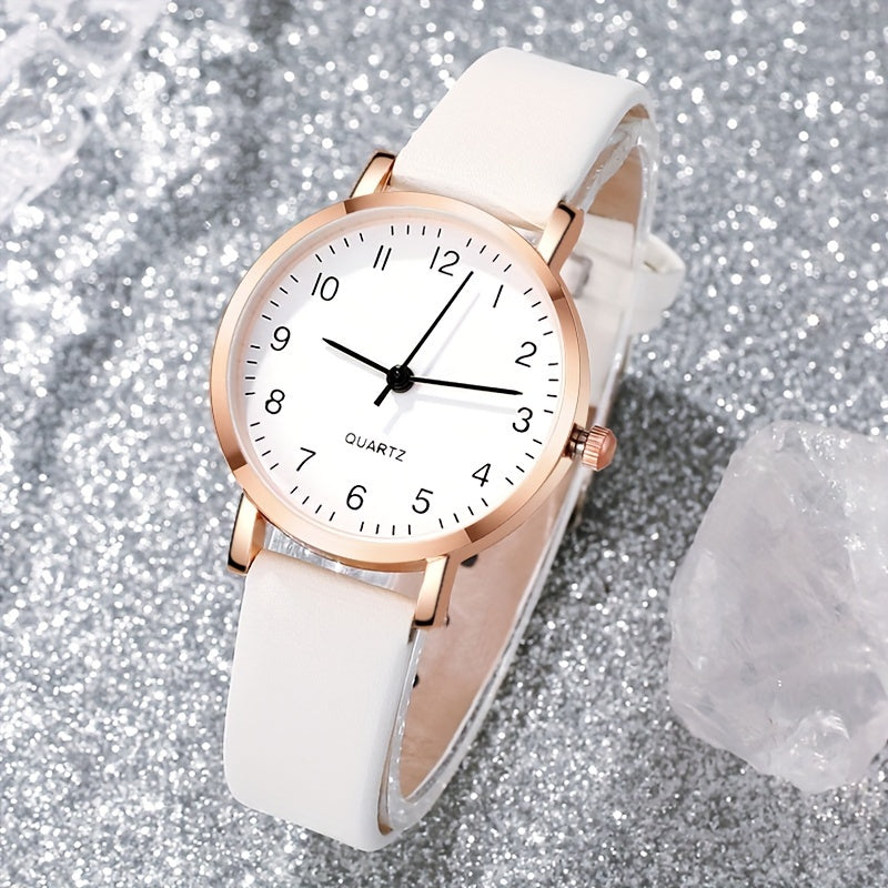 Women's Quartz Watch Set with Faux Leather Straps and Heart Bracelets Black and White