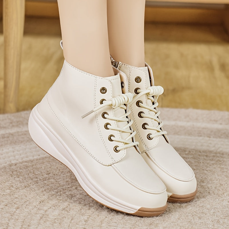 Women's Chunky Sole Ankle Boots Beige Slip-Resistant Platform Casual Formal