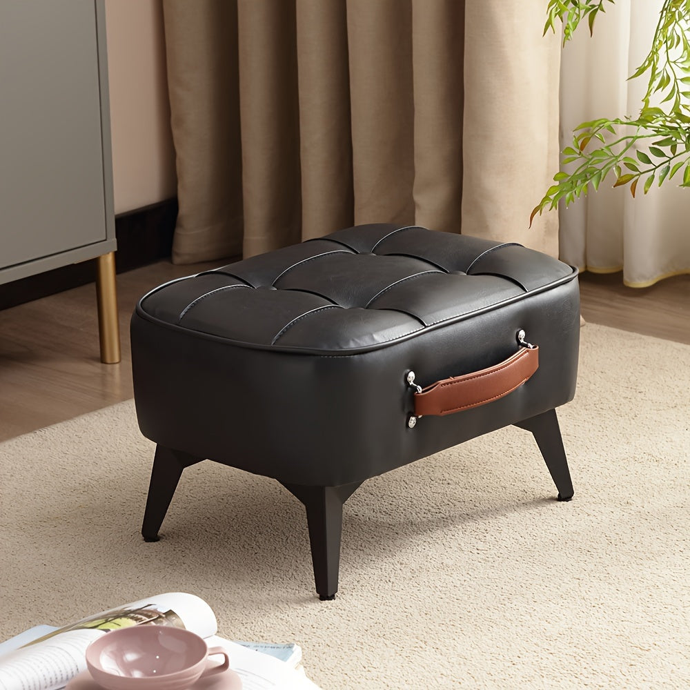 Faux Leather Small Footrest Ottoman for Living Room Entryway Office