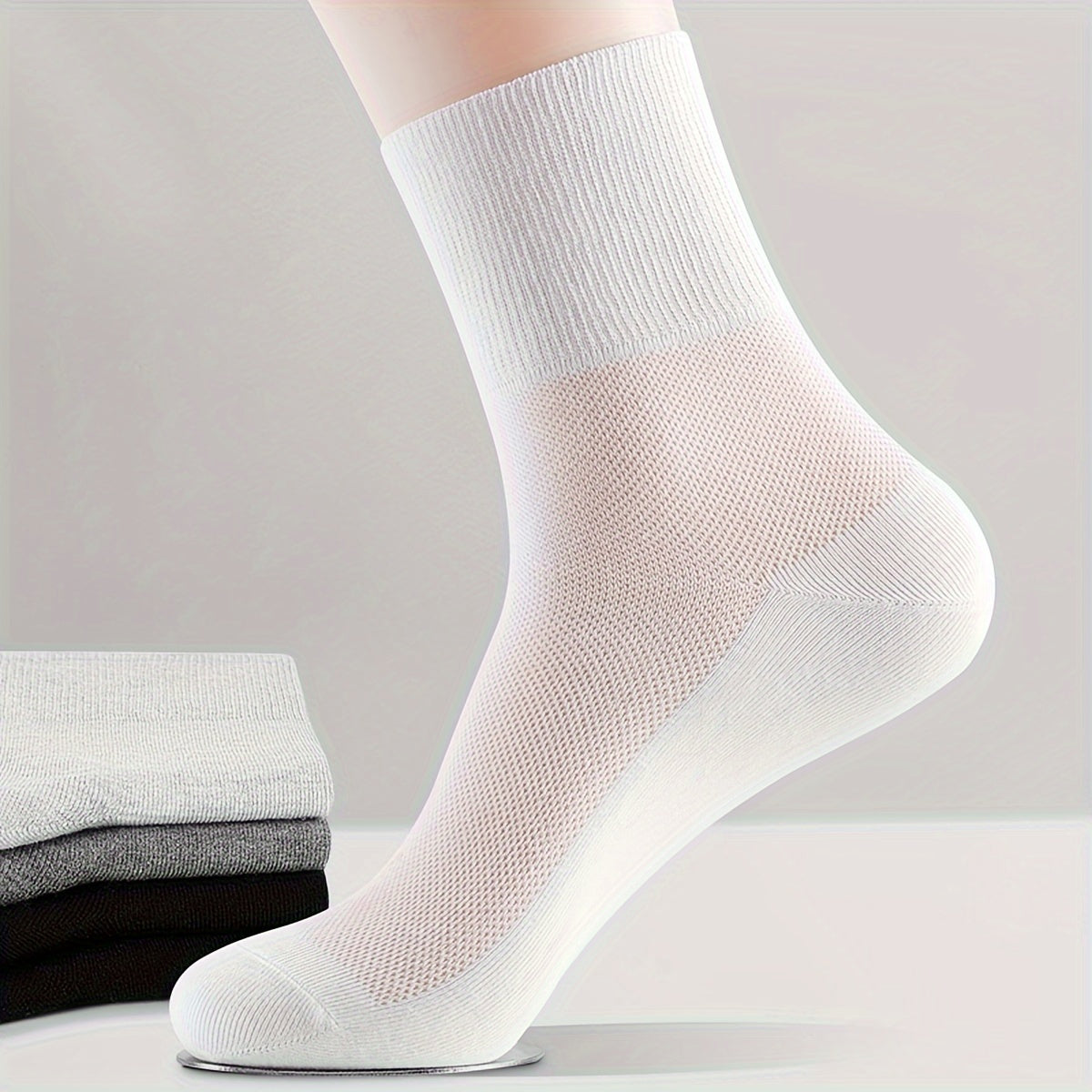 Men's Mesh Crew Socks 3 Pairs Breathable Cotton Blend Summer Casual