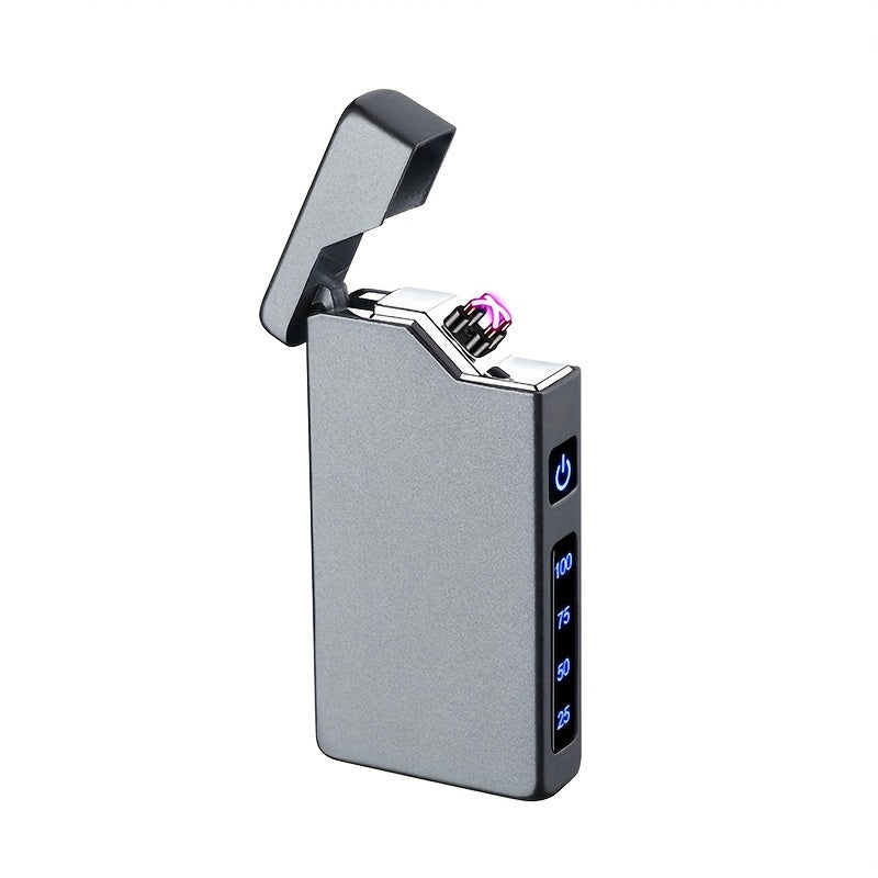 Rechargeable Dual Arc Lighter Windproof Flameless LED Battery Indicator Black/Grey