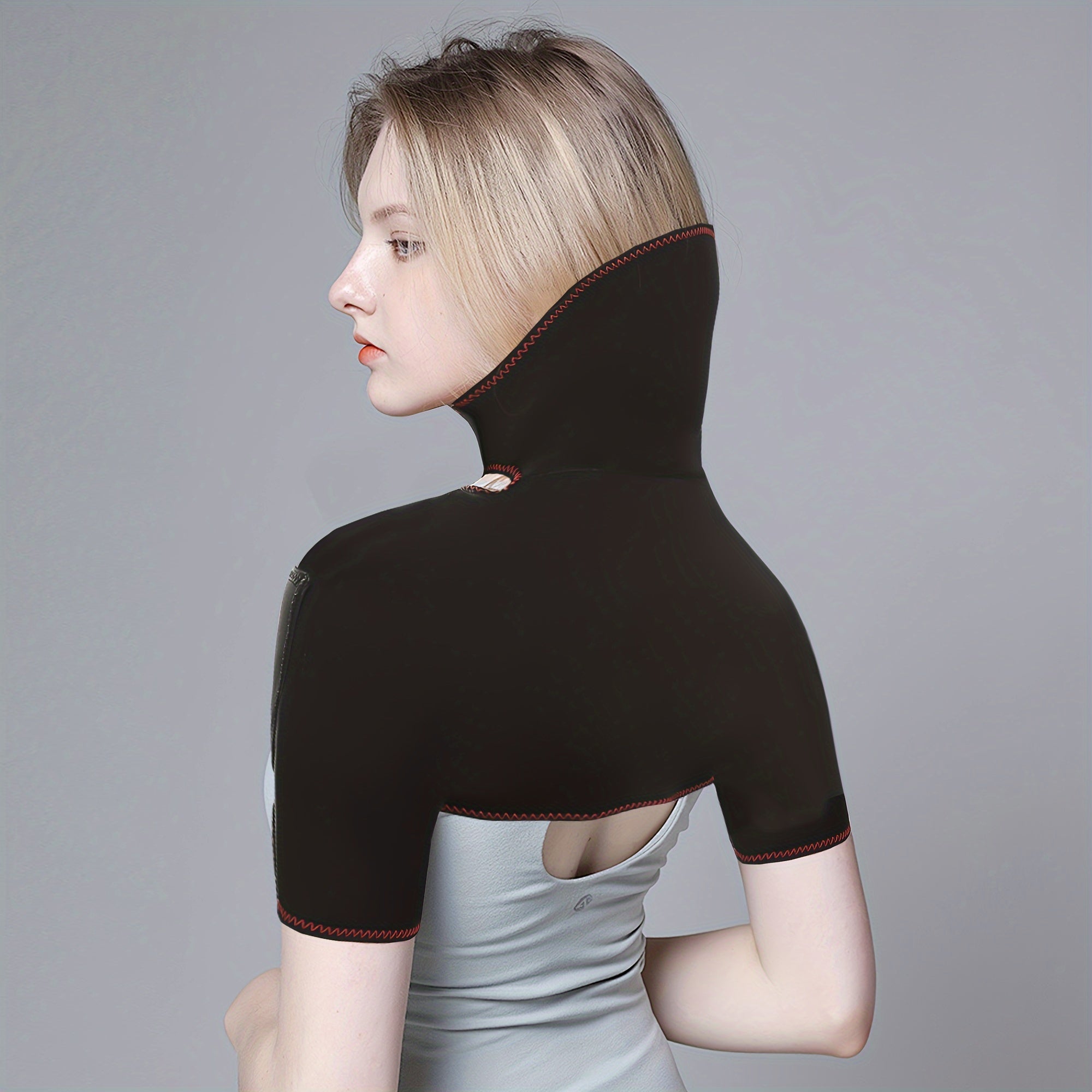 Unisex USB Heated Neck and Shoulder Wrap Black Red Trim Adjustable Temperature