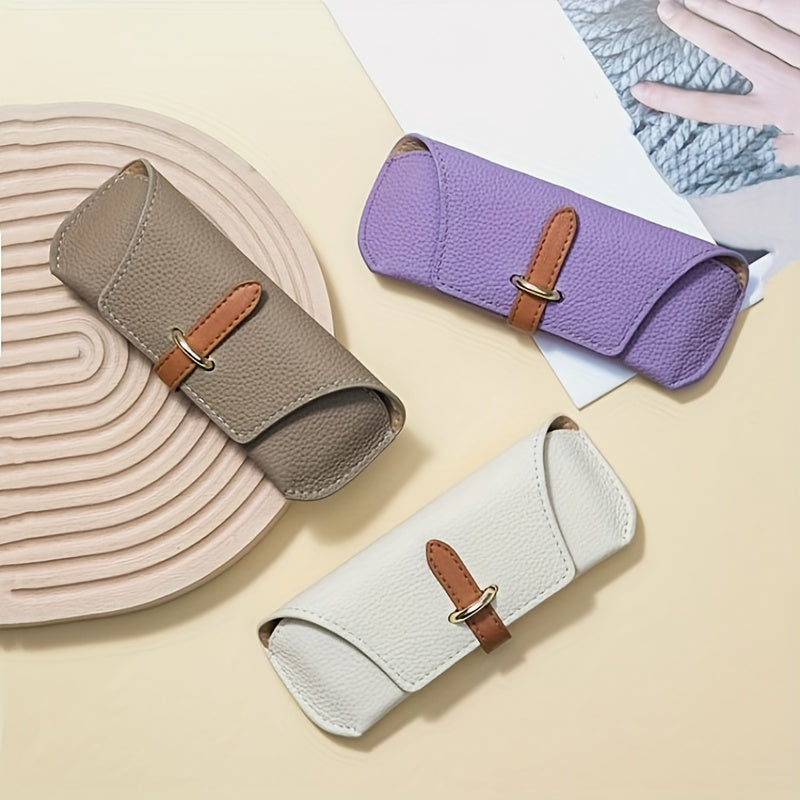 Leather Glasses Case Durable Pouch with Anti-Pressure Lens Holder for Eyewear