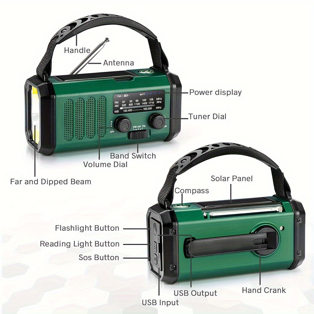 10000mAh Solar Hand Crank Emergency Radio with NOAA Weather, Flashlight and Phone Charger