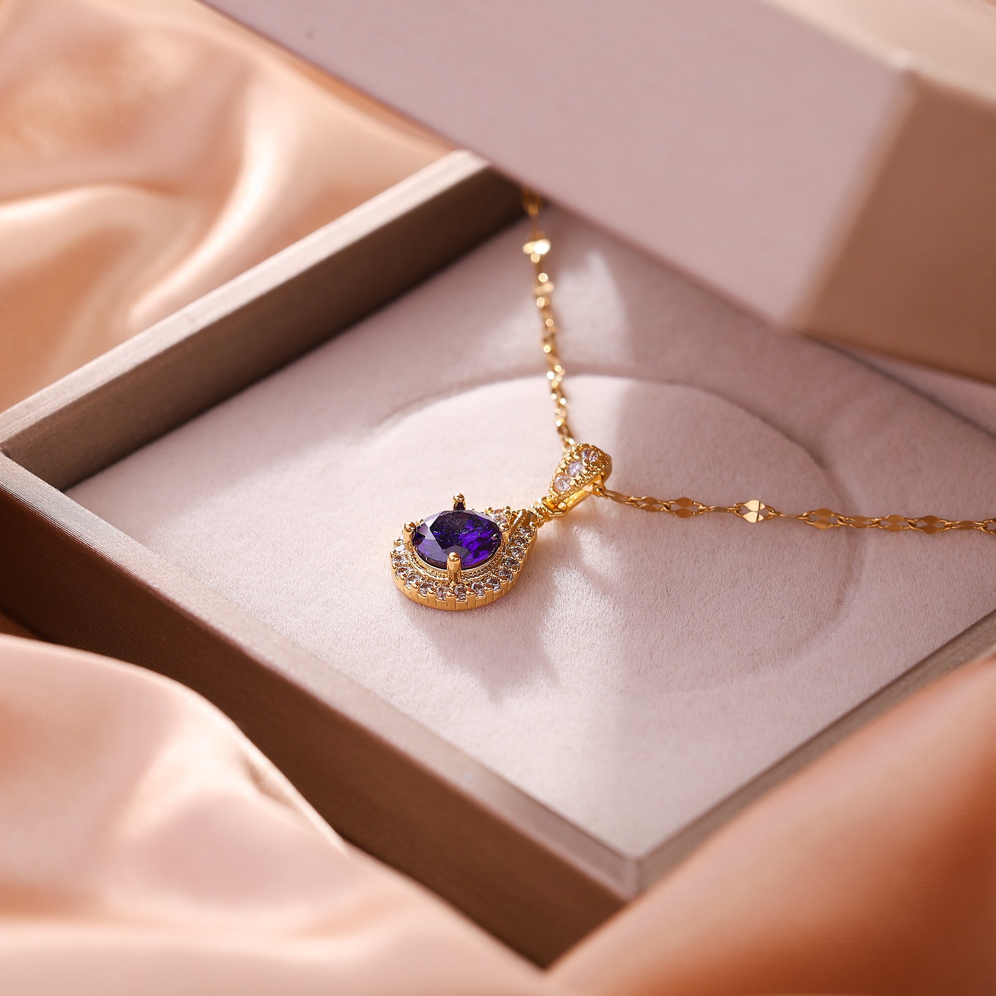 Ocean Heart Water Drop Pendant Necklace with Cubic Zirconia for Women