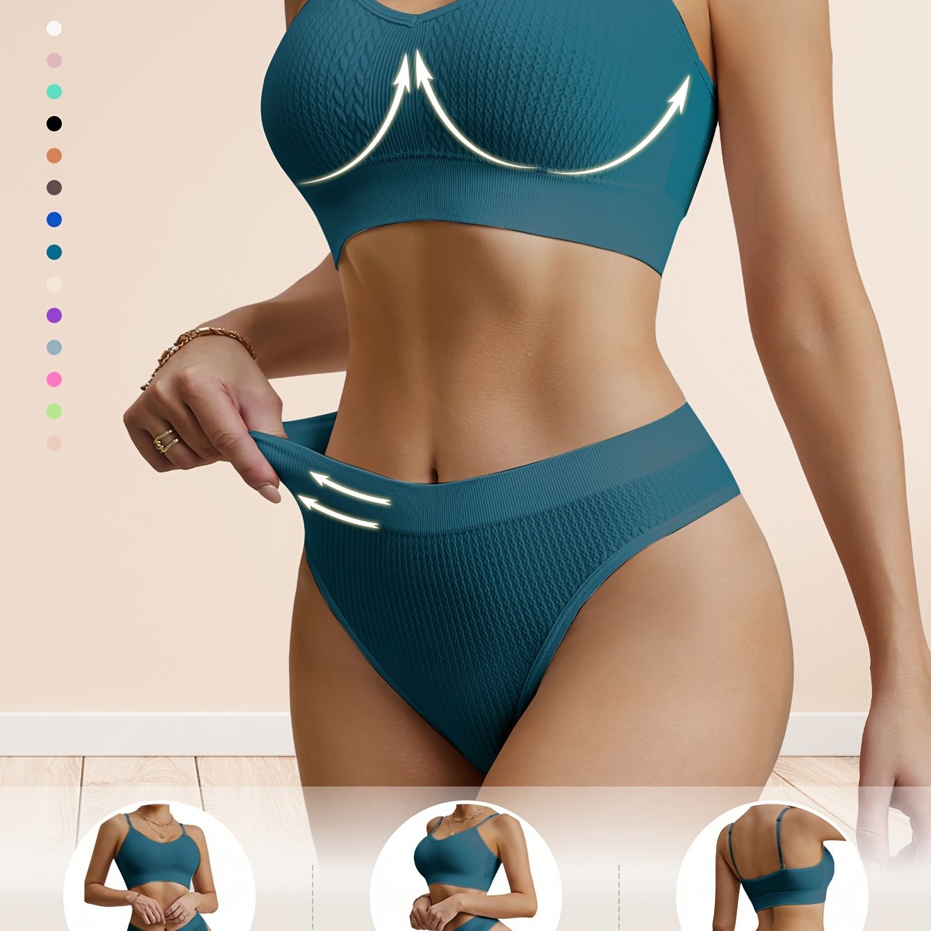 Женский комплект нижнего белья из двух предметов с пуш-ап бюстгальтером, без проволоки, сексуальными подтяжками и красивой отделкой спины.