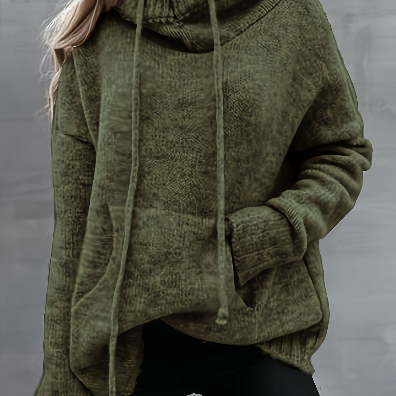 Women's Casual Irregular Collar Sweater With Drawstring Pockets