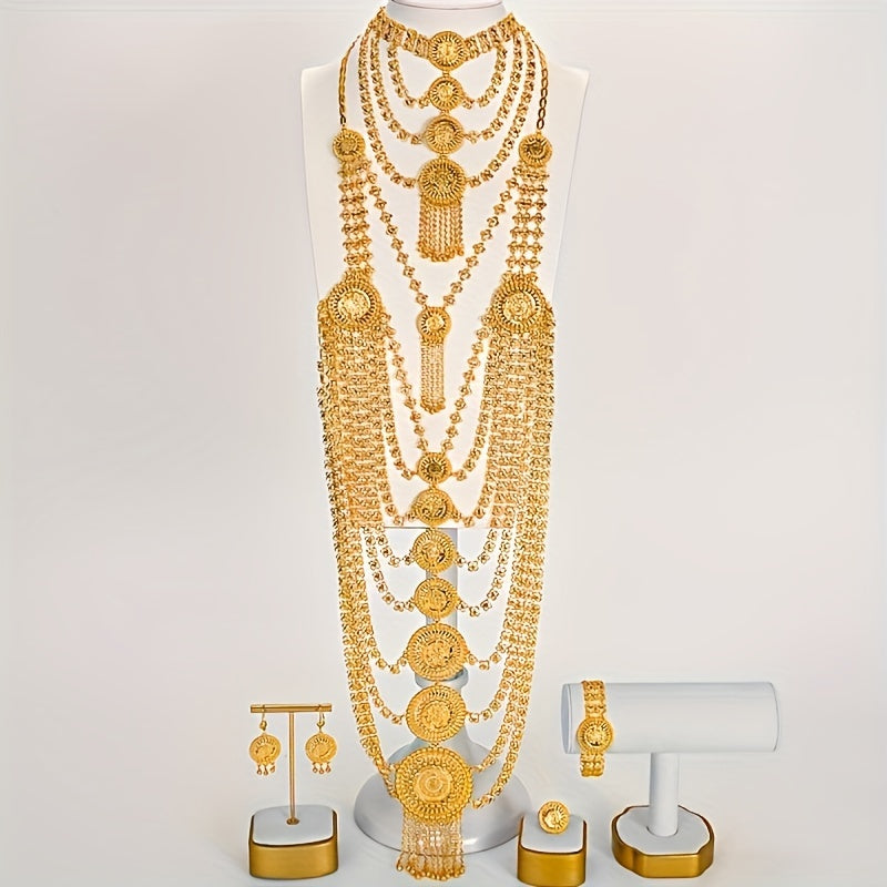 Gold-Plated Copper Jewelry Set for Women with Necklaces Earrings and Ring for Weddings and Festivals