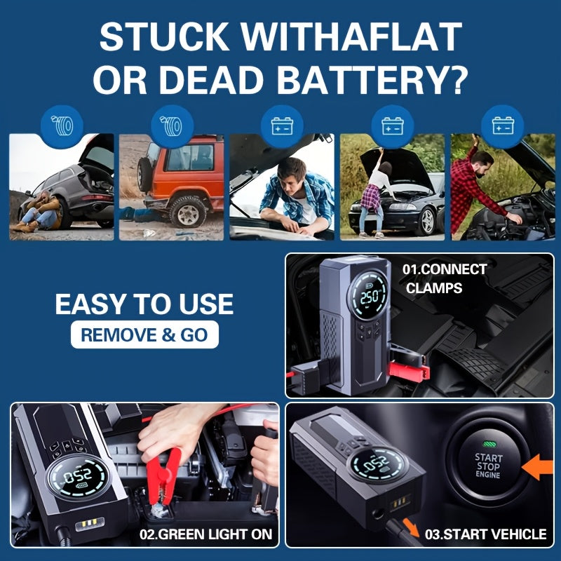 TTENGQU Avtomobil Ta'mirlash Asbobi: Tez inflatsiya va avtomatik to'xtash funksiyasi bilan LED chiroqli portativ zaryadlovchi va shina inflator.