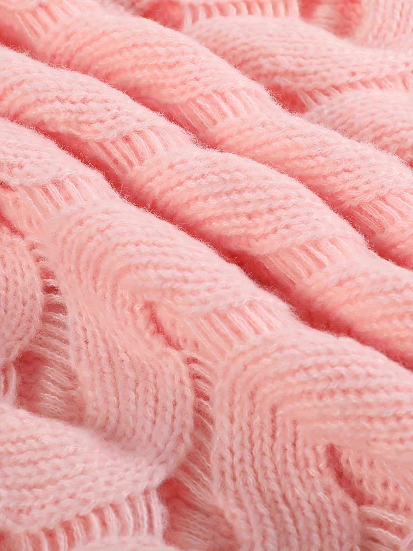 Women Plus Size Long Sleeve Knit Sweater Pink Hollow Ribbed Spring Summer