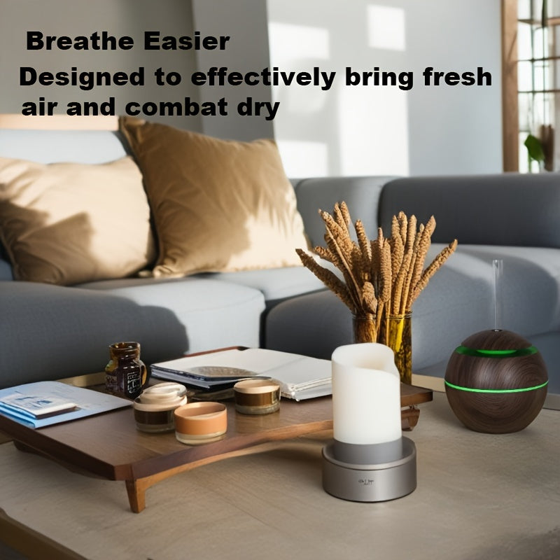 Wood Grain LED Humidifier with Essential Oil Diffuser Night Light USB Cold Mist for Office Home Bedroom