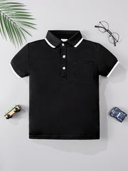 Camisa de punto para niños en verano, en blanco y negro, de manga corta, con bolsillo, top casual