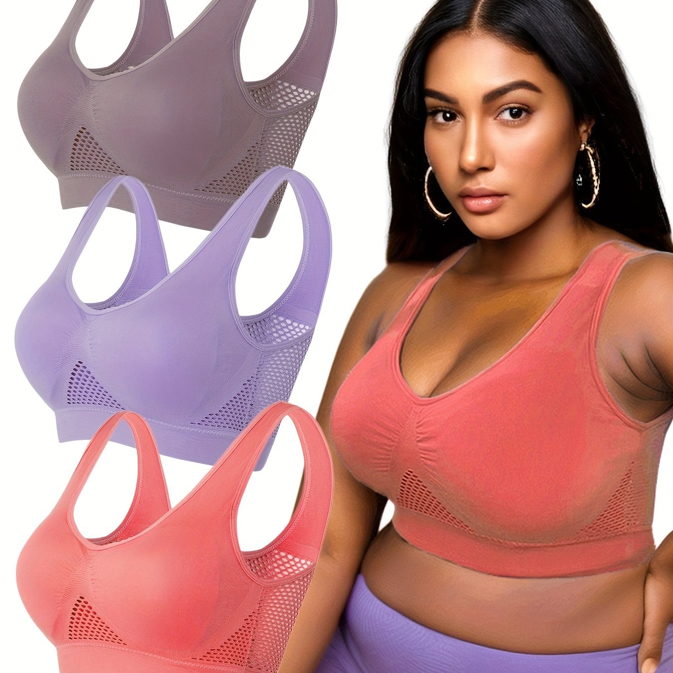 Plus Size Sports Bras Pack Wireless Breathable Workout Bras for Women