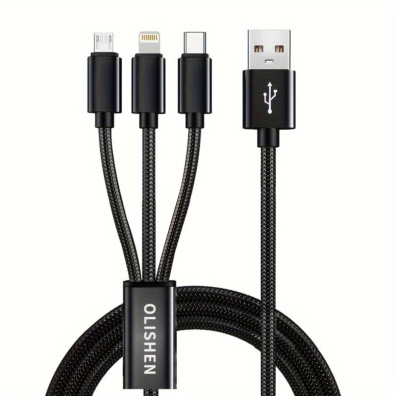 3-in-1 Nylon Braided USB Charging Cable with Fast Charging for iPhone, Samsung, Xiaomi