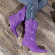 Women's Embroidered Leather Mid-Calf Cowboy Boots for Fashion and Western Wear