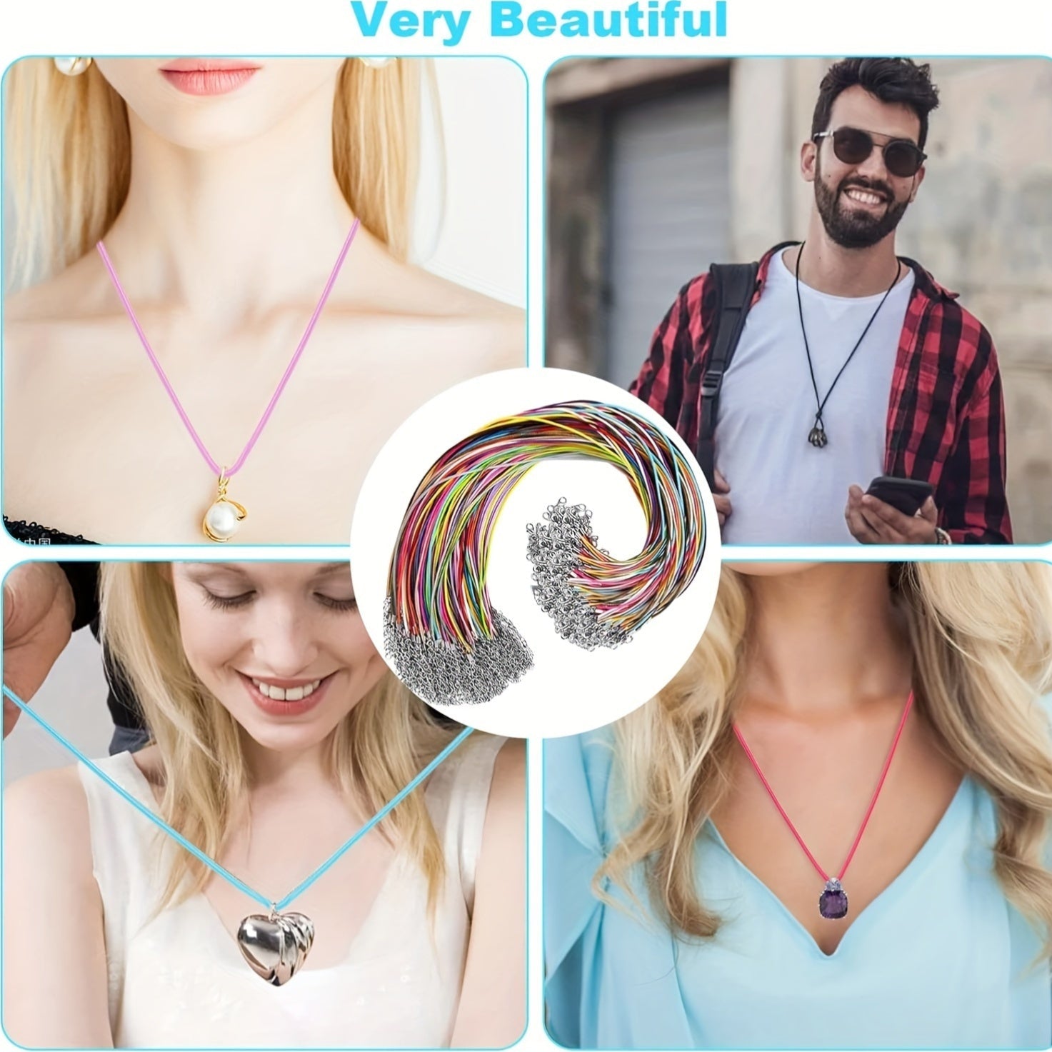 Set of Multi-Colored Leather Necklace Cords with Clasps for Jewelry Making 50/100pcs