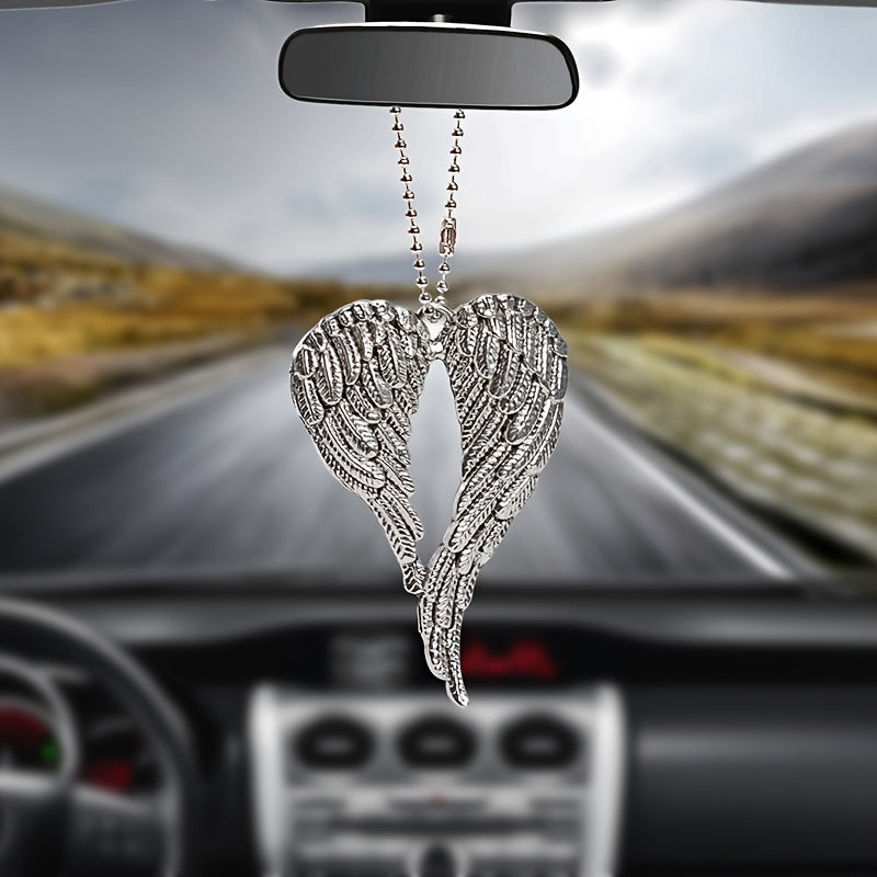 Unisex Silver Angel Wings Car Rearview Mirror Pendant Birthday Gift