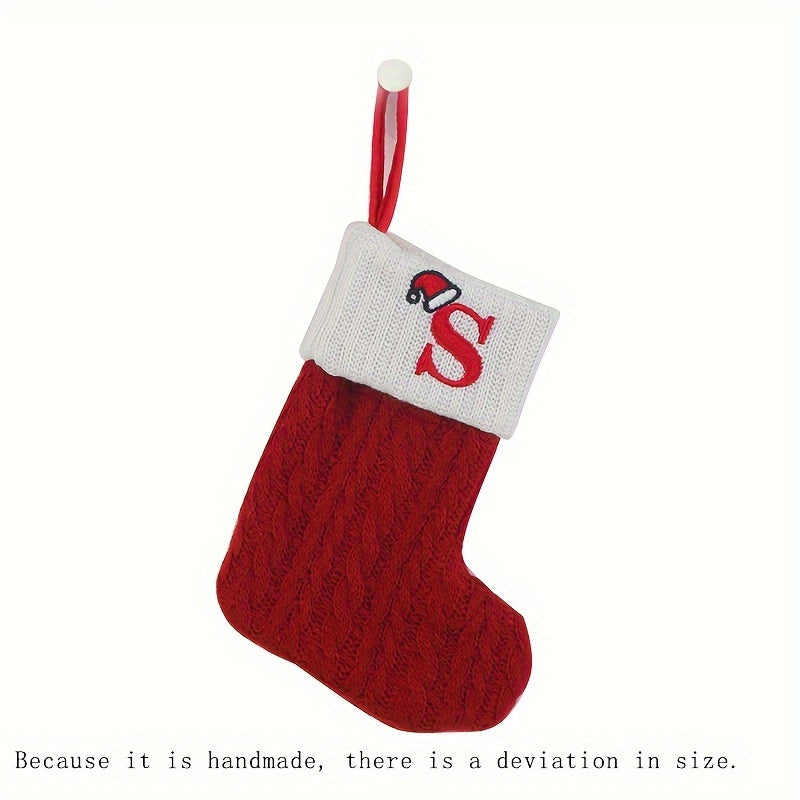 11 Inch Christmas Stocking with Knitted Alphabet Design for Hanging or Gift Bag Polyester