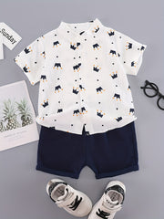 Boys Short Sets Cotton Geometric Crown Print Summer Casual Woven 12 and Under