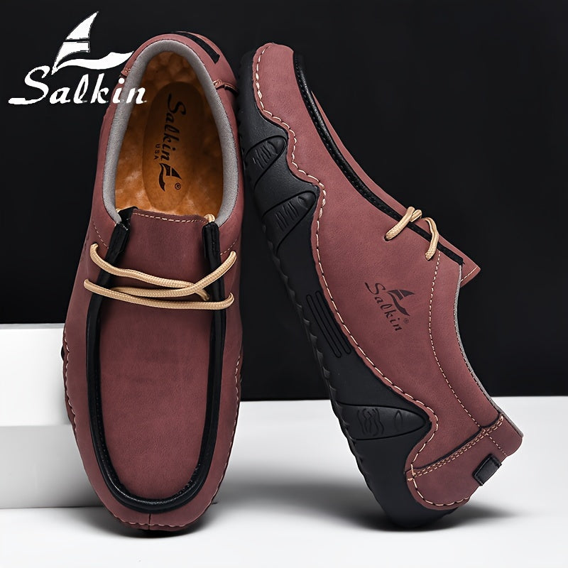 Men's Casual Loafers Leather Microfiber Low Top Comfortable Durable Lace-Up Shoes