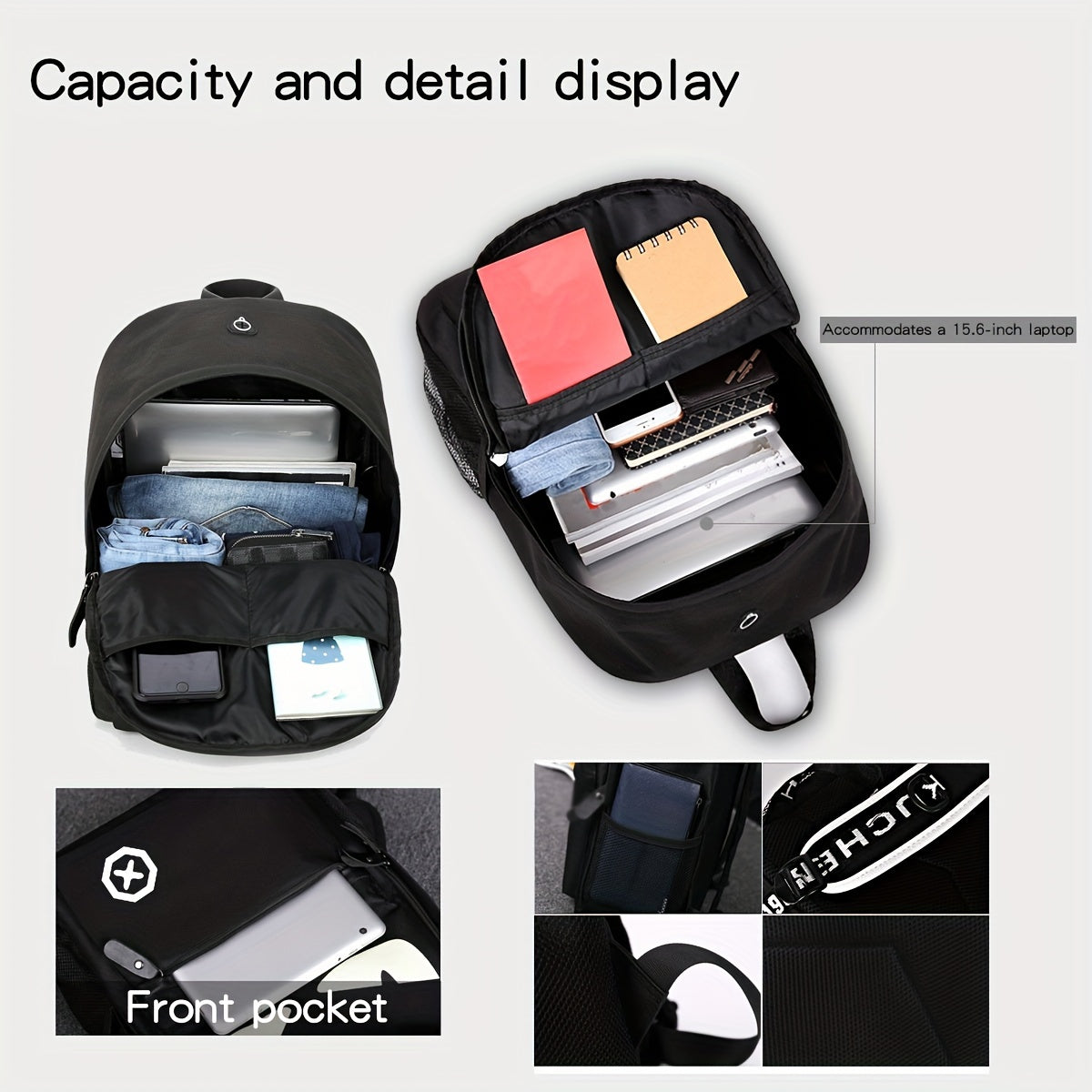 Kundalik erkaklar uchun katta sig'imli 15.6 dyuymli noutbuk uchun backpack to'plami, fluorescent kechki dizayni, sayohat sumkasi, 3 ta qism