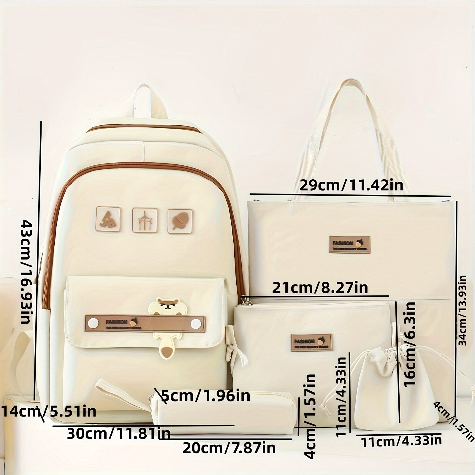 5-ta qismli multfilm maktab sumkasi to'plami, tote sumka, crossbody ruchka qutisi va chizilgan sumkasi bilan