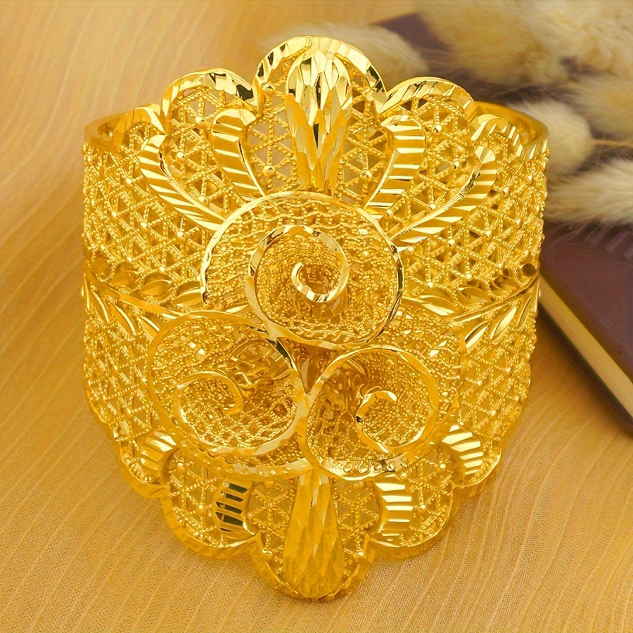 Gold Plated Copper Cuff Bracelet and Ring Set for Women Bohemian Style Jewelry