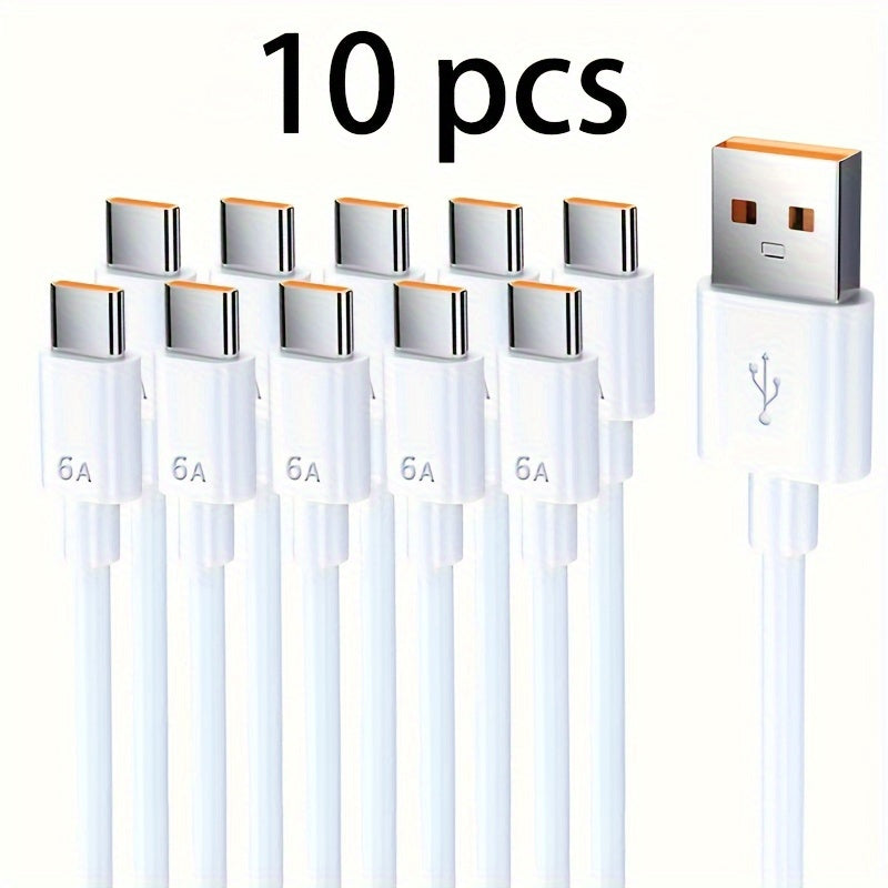 USB Type C Data Cable 120W Fast Charging 6A for Android Devices 3/5/10 Pack