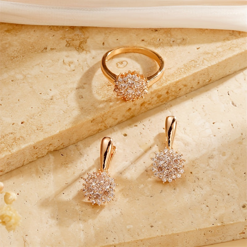 Rose Gold Jewelry Set with Cubic Zirconia Ring and Earrings for Weddings and Everyday Wear