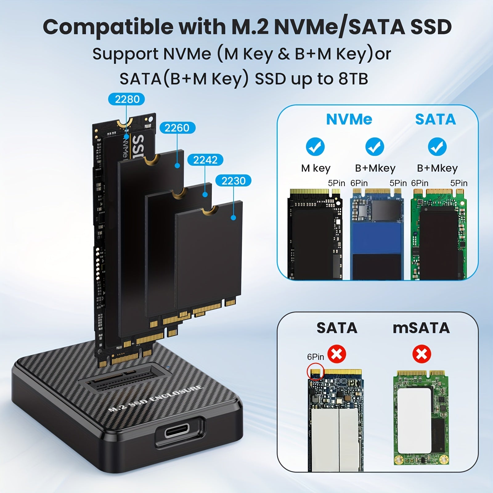 High-Speed M.2 NVMe SATA to USB-C Docking Station for 2230 2242 2260 2280 SSDs
