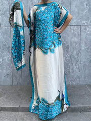 Платье большого размера для женщин с цветочным принтом и рукавами-крылышками, с шарфом, повседневное летнее